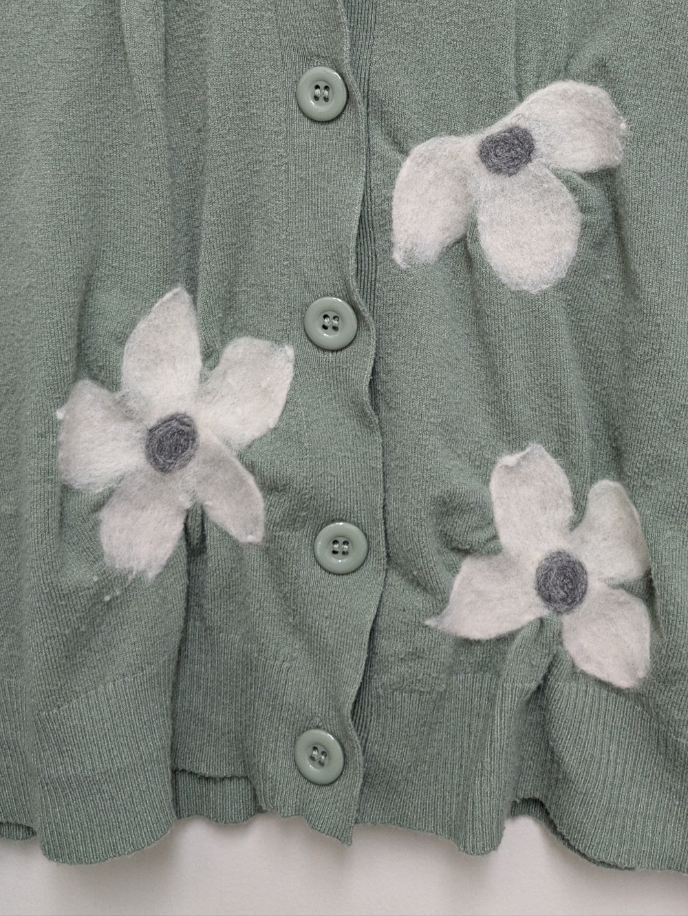 Aaeda Daisy Flower Cottagecore Open Front Cardigan Medium Sage Green - Picture 3 of 6